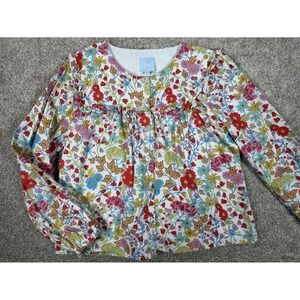 Bella Bliss Girls Floral Cotton Ruffle Neck Blouse Size 7